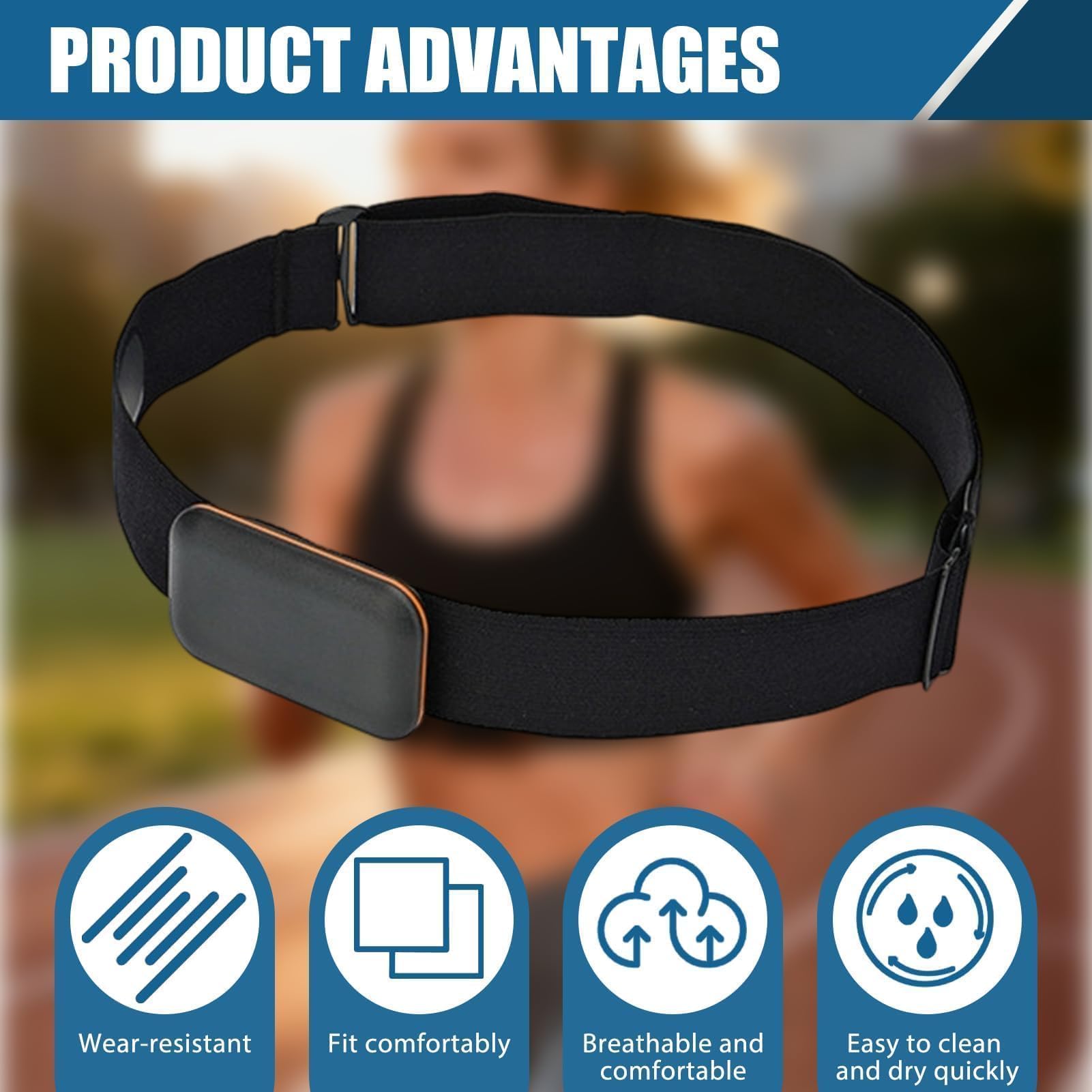 Banda elástica Ajustable Ajustable, (70 cm a 105 cm) Recambio Cinta Frecuencia Cardiaca Bluetooth Ant+, Compatible con Garmin, Wahoo, Polar H10 H9 Coospo Magene Bryton Livlov