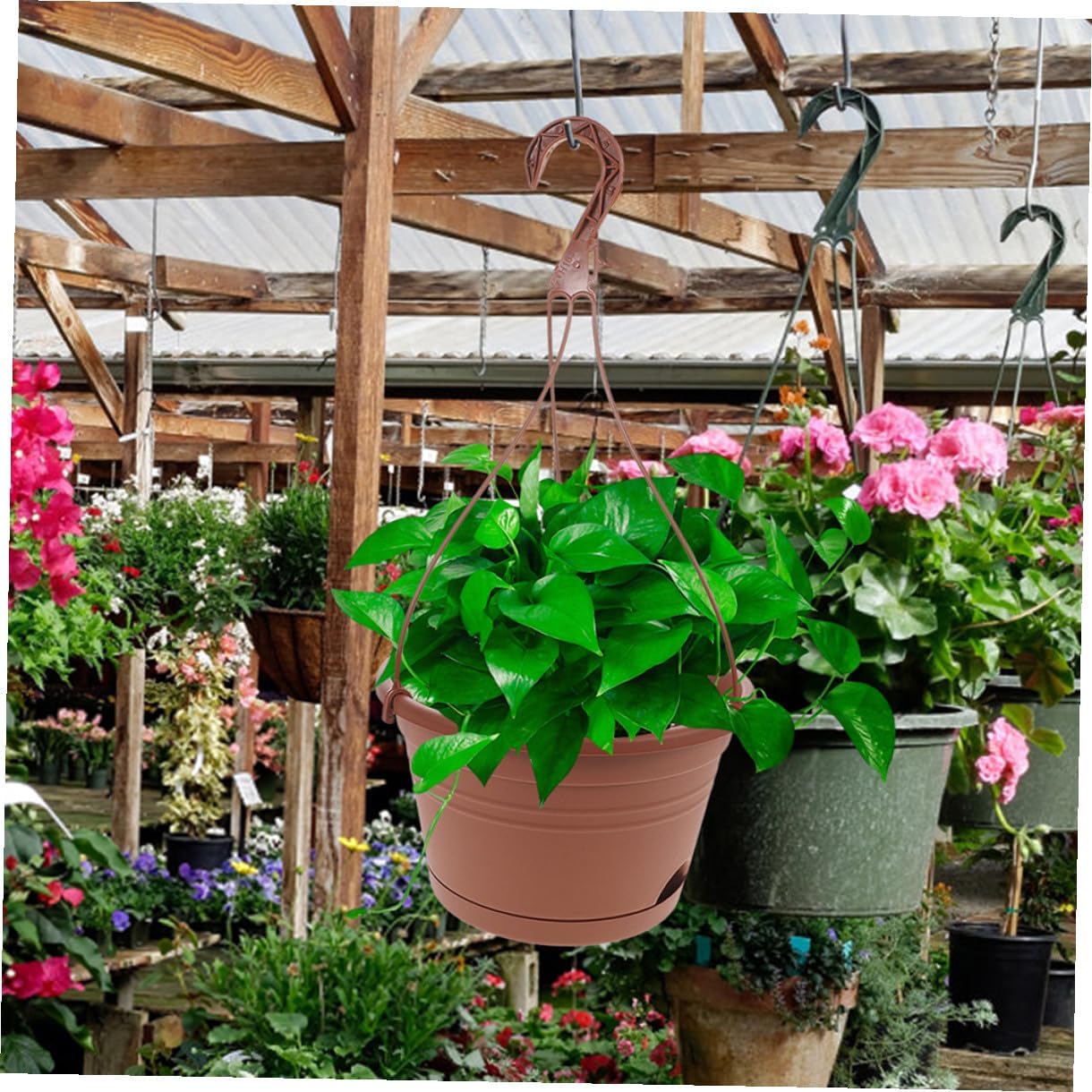 UPKOCH 4pcs Plastic Hanging Flower Pots Indoor Outdoor Hanging Plant Planters with Hooks for Balcony Railing Wall Mounted Garden Decor