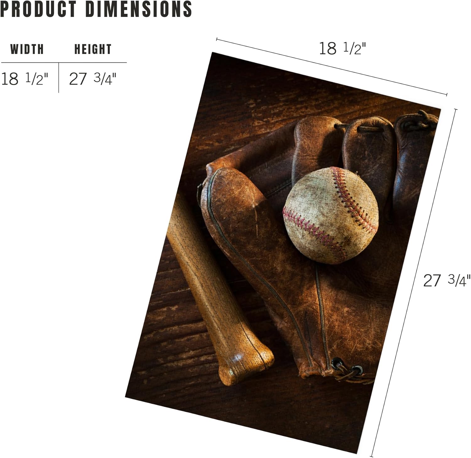 Baseball, Mitt and Bat (1000 Piece Puzzle, Challenging Jigsaw Puzzle for Adults, Made in USA)