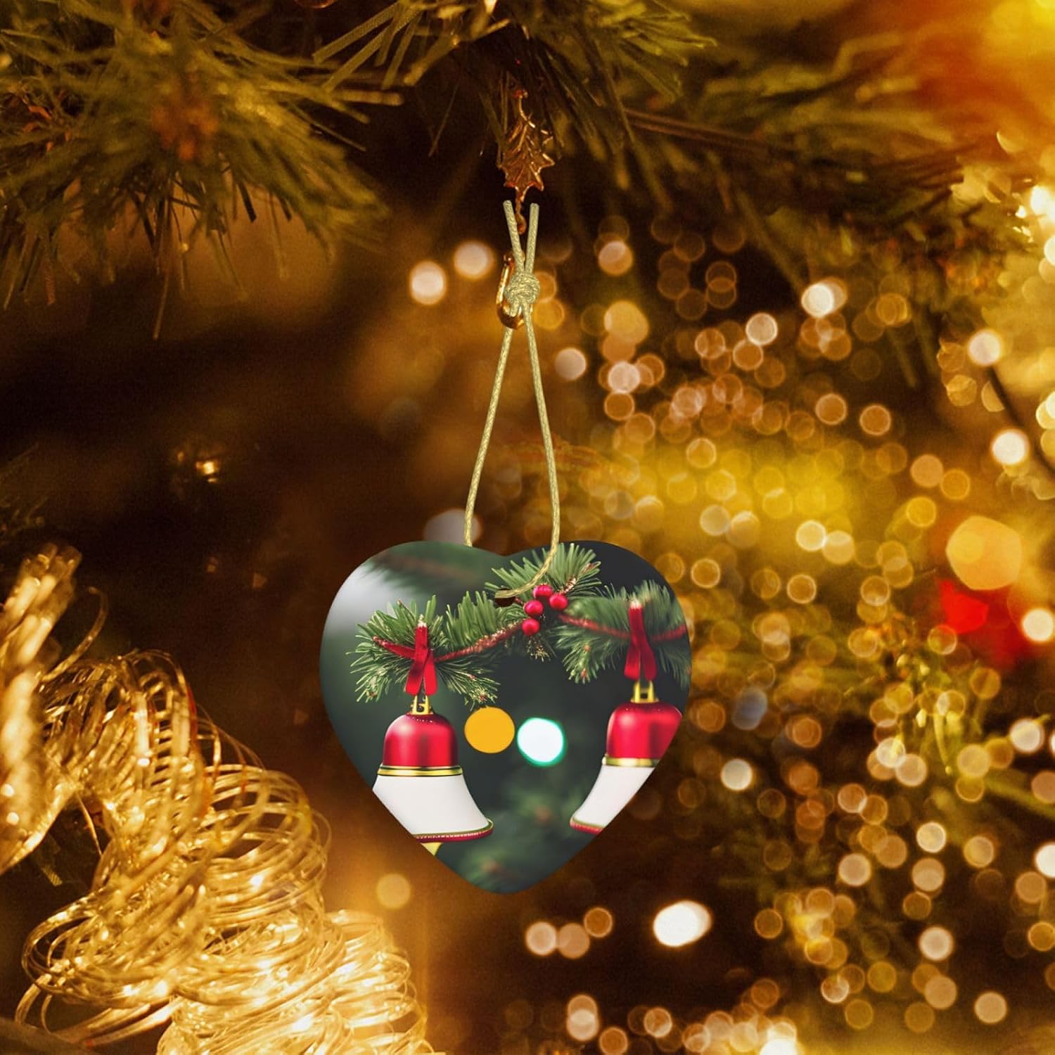Christmas Tree and Bell Charming Christmas Ceramic Decorationsâ€“Love Heart Ornaments,Perfect for Festive Season Decor