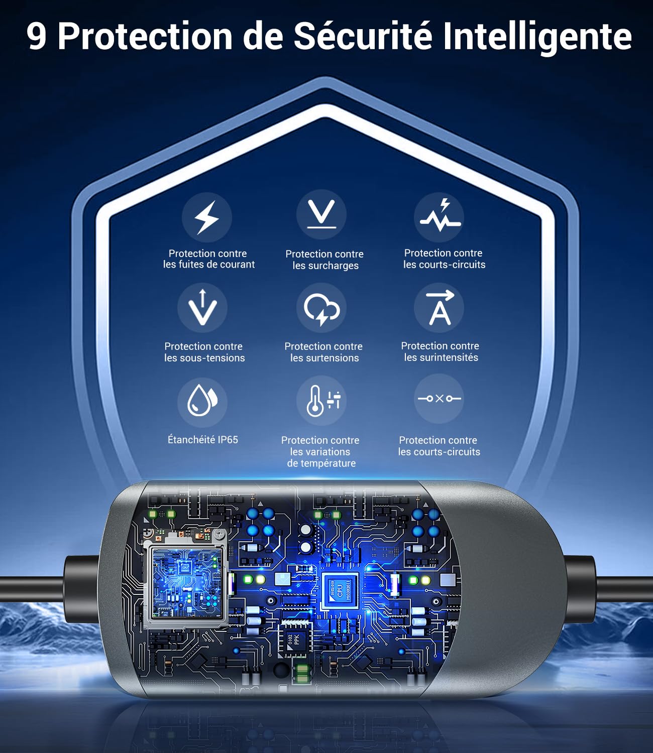 Chargeur Voiture Electrique 3,7kW - 7M/6-16A Cable Recharge Voiture Electrique avec Support Mural Sac, Chargeur Retardé, Numérique LCD, IP65, Compatible avec EVs(IEC 62196-2) & PHEVS