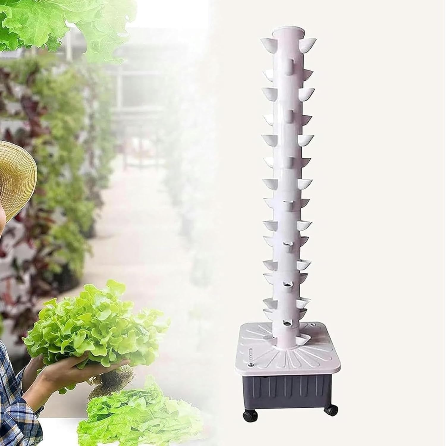 Kit de Cultivo hidropónico en Torre de 45 Orificios Kit de Cultivo aeropónico en Torre de 15 Niveles, hidroponía en Torre para Cultivar Frutas y Verduras