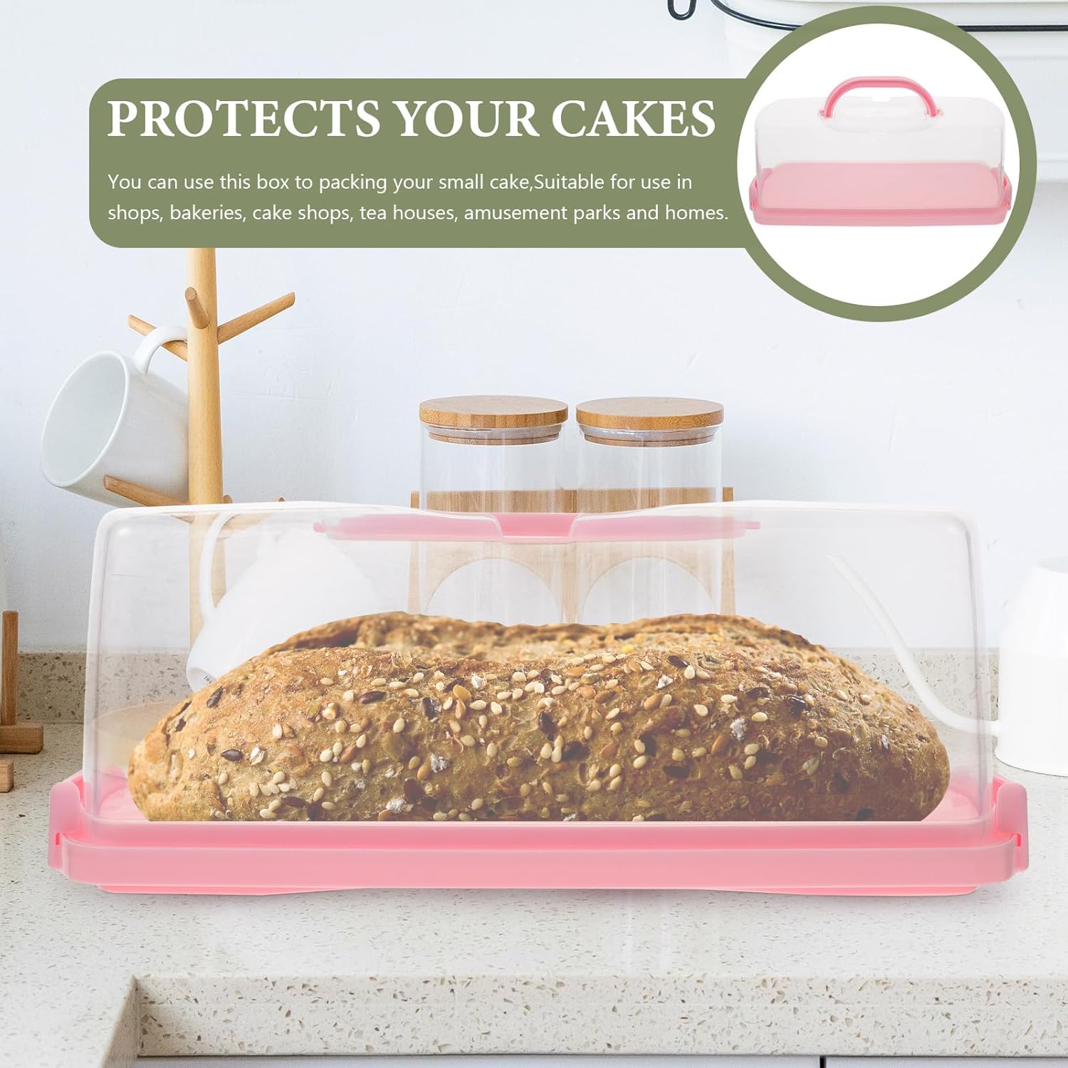 BESTOYARD Portable Bread Box Clear Cake Storage Container Loaf Cake Keeper for Home Bakery Outdoor Parties Easy to Clean and Food Safe 14.17X6.29X5.11 Inches