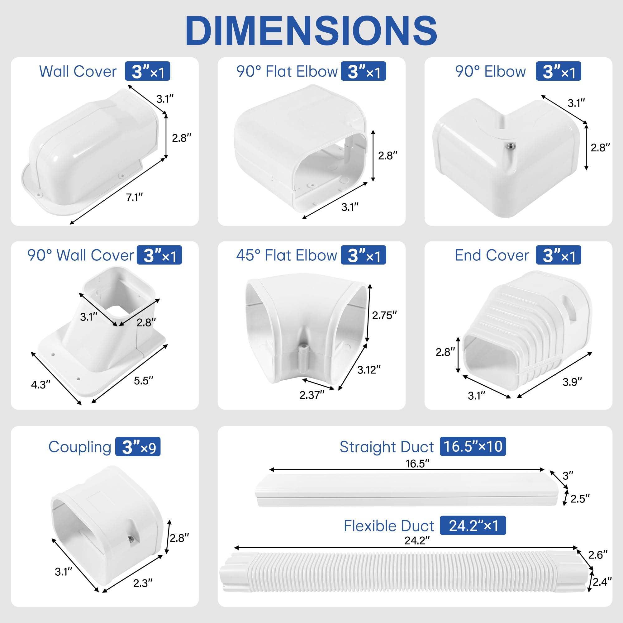 Dekoratives PVC-Kabel-Set, Abdeckungs-Set für Mini-Split-Leitungsset, Abdeckungs-Set für Klimaanlage und Wärmepumpe, 7,6 cm, Weiß, 4,8 m