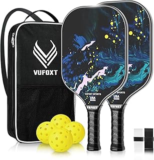 Pickleball Paddles Set of 2, USAPA Approved 99.99% Carbon Fiber Surface Pickleball Sets PP Honeycomb Core Pickleball Rackets, Lightweight Paddles with 4 Balls 1 Bag for Beginners Medium (Blue Waves)