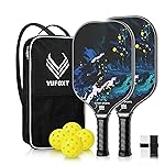 Pickleball Paddles Set of 2, USAPA Approved 99.99% Carbon Fiber Surface Pickleball Sets PP Honeycomb Core Pickleball Rackets, Lightweight Paddles with 4 Balls 1 Bag for Beginners Medium (Blue Waves)
