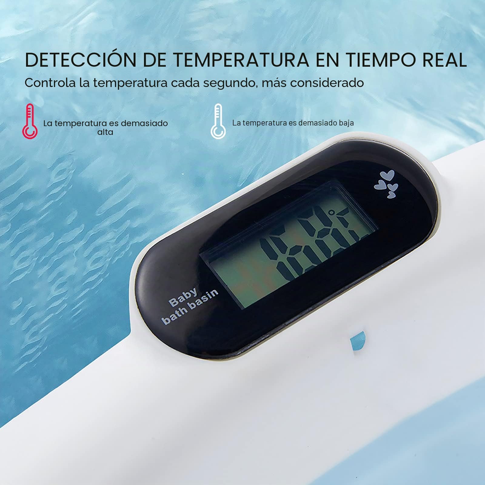SONARIN Bañera de Bebé Plegable con Sensor de Temperatura,Tina para Bebe,Bañera de Ducha Portátil Antideslizante con Cojín para Recién Nacidos Niños,Drenaje Rápido(Rosa)