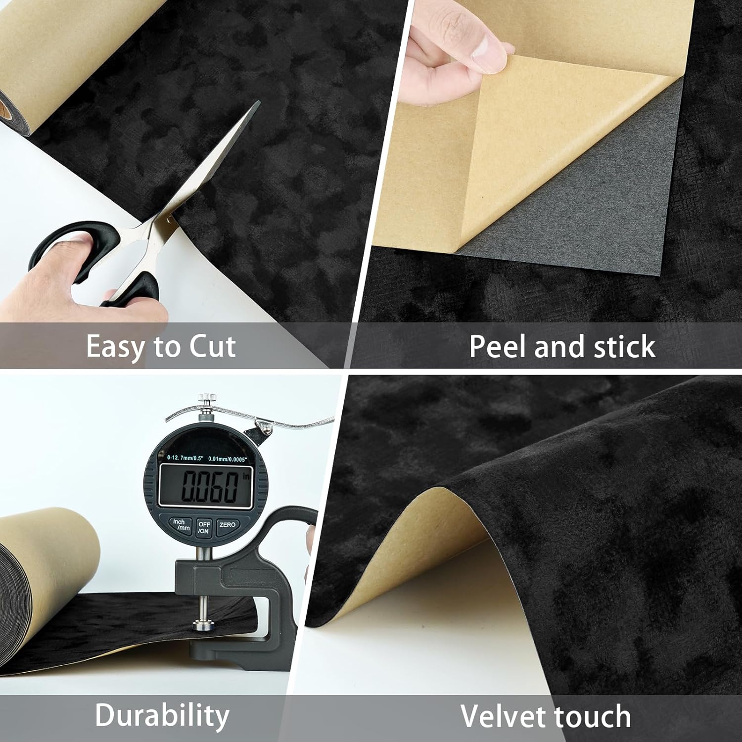 WESTICK Texture Black Velvet Wallpaper 12"x394" Peel and Stick Dark Velvet Drawer Liner for Jewelry Box Soft Flock Felt Lining Fabric Removable Black Contact Paper for Cabinets Bedroom Walls