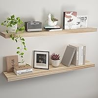 Vista 25 de Estantes flotantes de pared de madera maciza, almacenamiento para dormitorio, sala de estar, juego de 3, estantes de pared negros rústicos