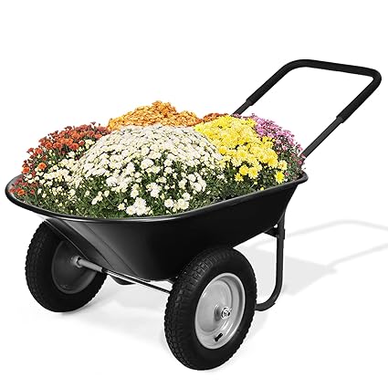 Wellhut 2 Tire Wheelbarrow Dump Cart, 330 LBS Home Utility Garden Cart, Heavy Duty Yard Wheelbarrow, Perfect for Transporting Soil Bricks and Construction Materials, Black