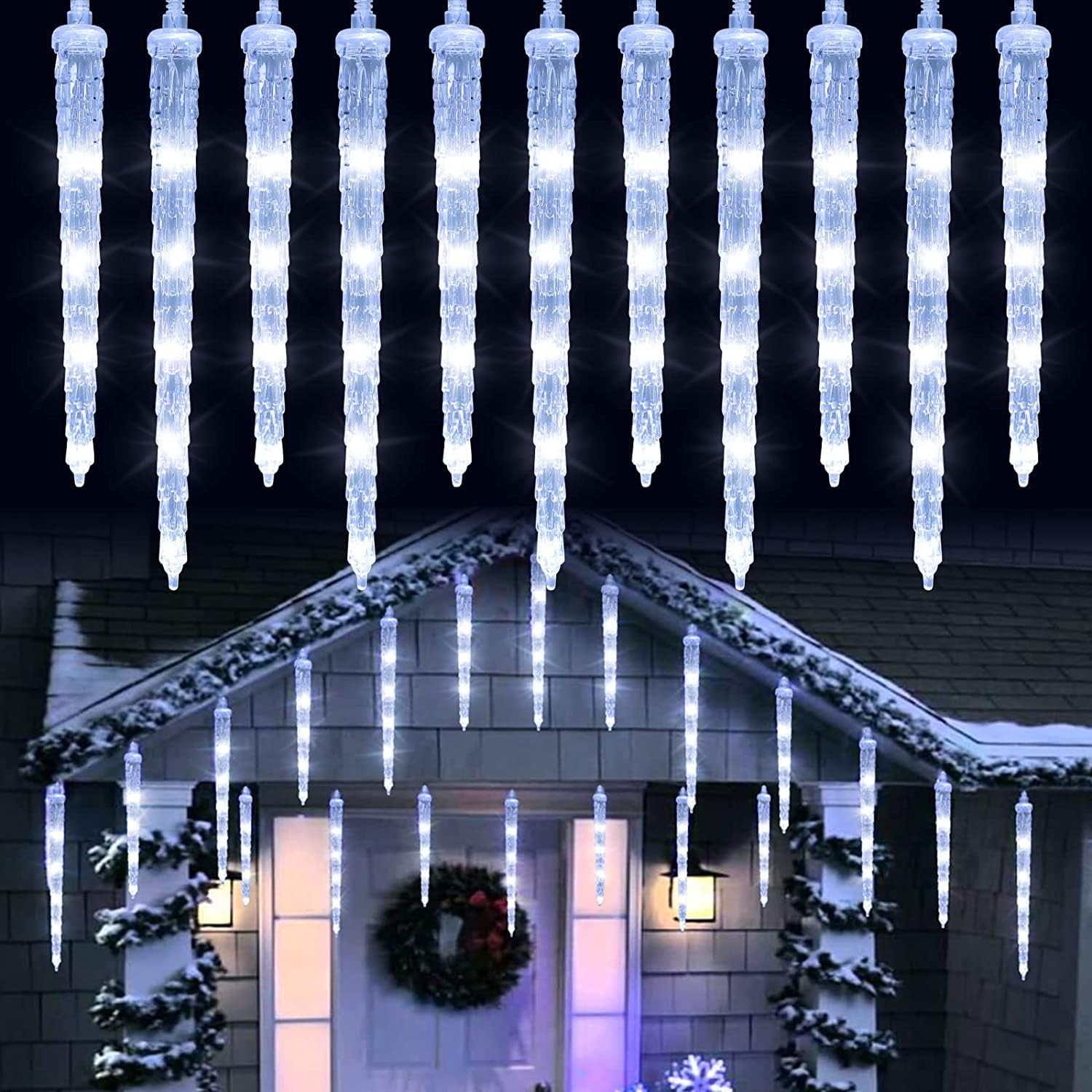 Produktbild von Lichterkette Aussen Weihnachtsdeko Aussen, 8 Röhren LED 30 Cm Meteorschauer Lichterkette Eisregen Lichterkette Außen