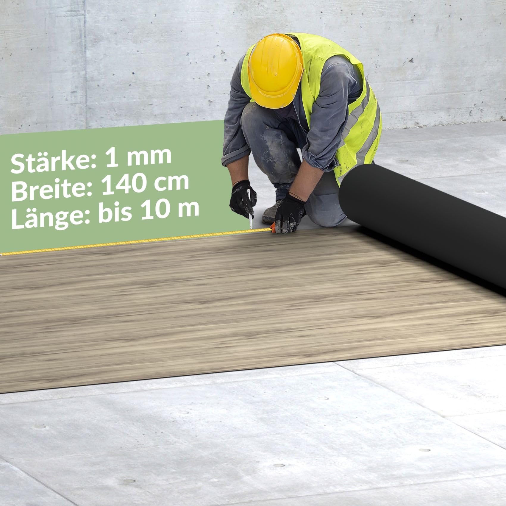 Suelo de PVC por metros, suelo de vinilo, 140 cm de ancho, aspecto de madera, gris, 550 x 140 cm
