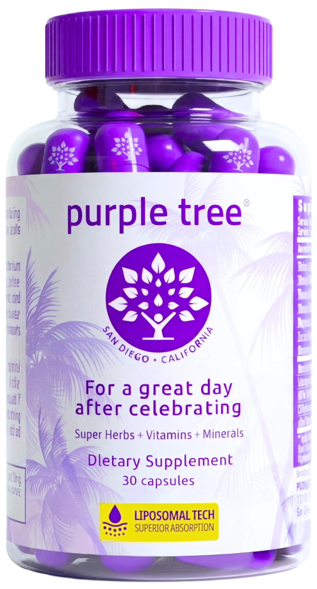 purple tree Celebration Vitamin Pills | Rapid Hydration, Liver Detox, Better Mornings | Dihydromyricetin DHM, Milk Thistle, Electrolytes, Vitamin B, Willow Bark, Quercetin (30 Pills)