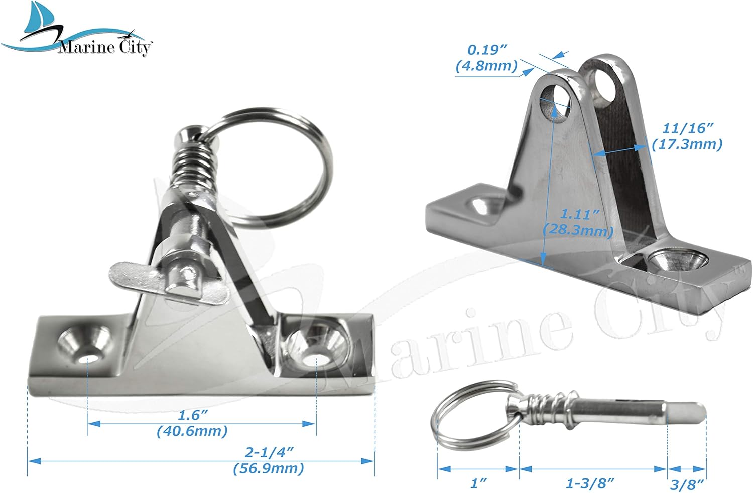 MARINE CITY 316 Grade Stainless Steel Bimini Top Deck Hinge 90° with Quick Release Pin Boat Top Fittings Flat Base Hardware for Boats – Marines – Ships – Kayaks (Pack of 2) : Sports & Outdoors