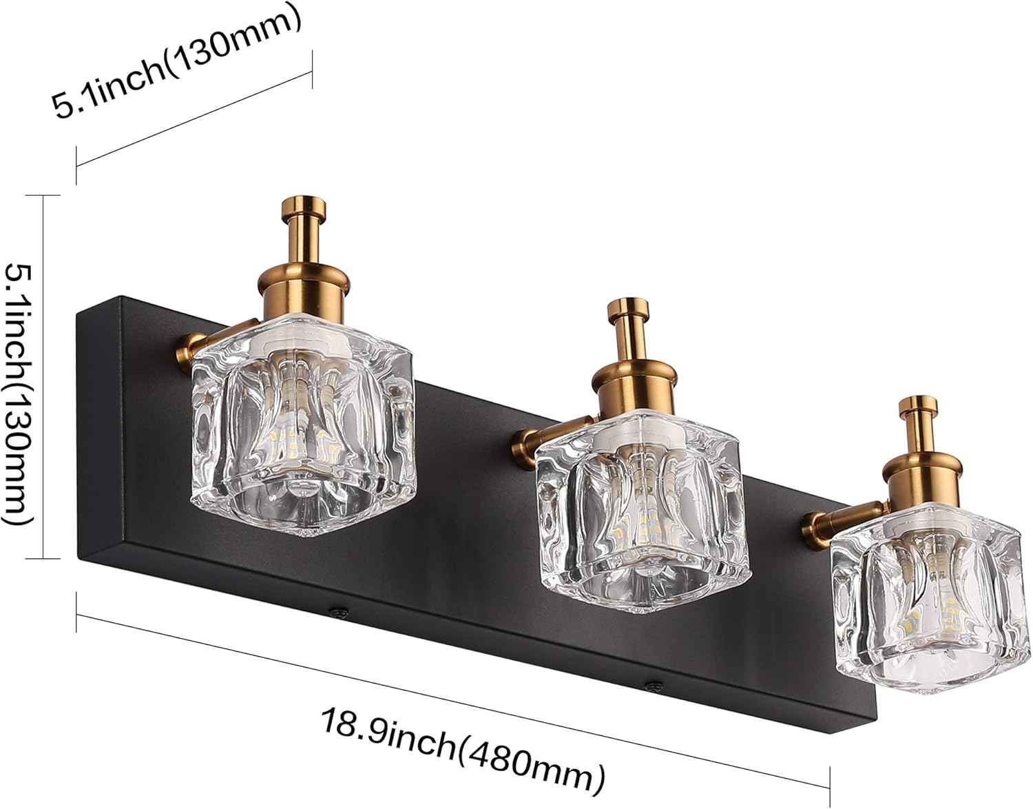 PRESDE Modern Black Bathroom Vanity Light Fixtures Over Mirror LED Crystal 3 Light Bath Wall Lighting