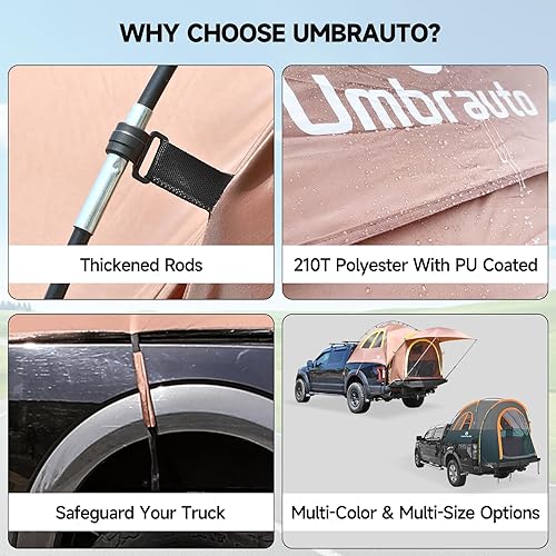 Miniatura 7 de Umbrauto Tienda de campaña impermeable PU3000 para camioneta, tienda de campaña de doble capa de 6.4 a 6.7 pies, tienda de campaña para 2 personas