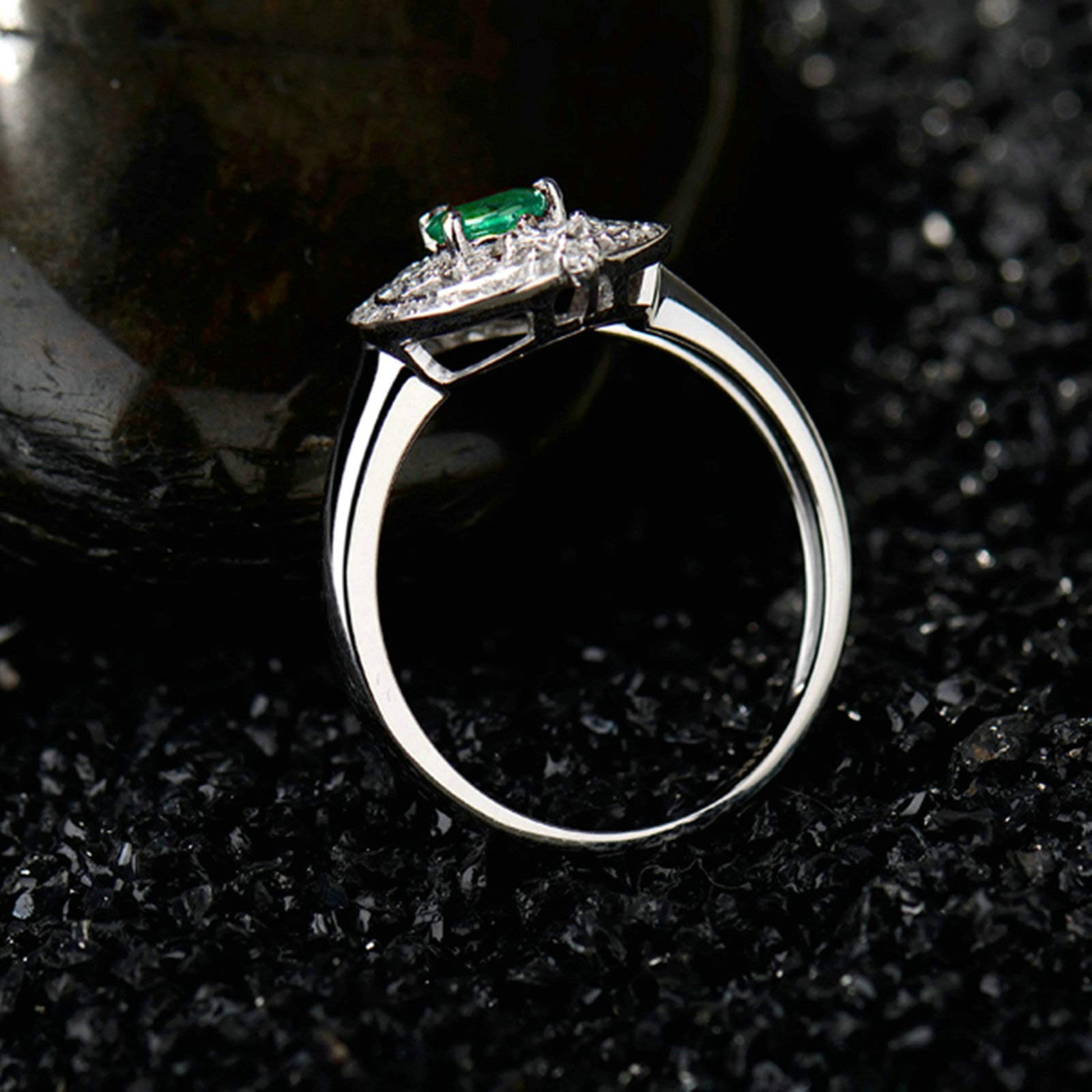 Anillo de boda de platino para mujer, talla H 1/2-V 1/2, anillos de compromiso con gota de agua con esmeralda de 0,5 quilates y moissanita de 0,26 quilates