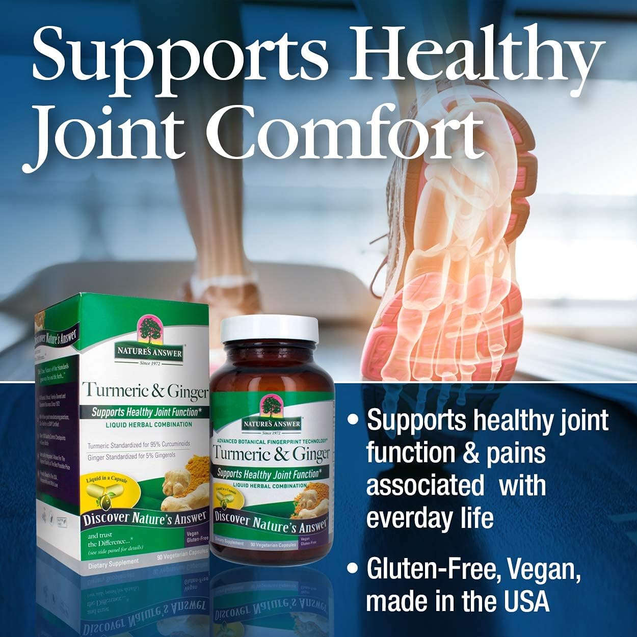 Nature's Answer Turmeric and Ginger Capsules 90 Count | Joint Support | Gluten-Free | Vegan | Single Count