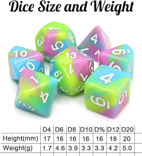 Miniatura 3 de DND - Juego de dados poliédricos de 7 piezas, juego de dados de mezcla de colores, juego de dados D&D para Calabozos y Dragones, RPG, juegos de mesa