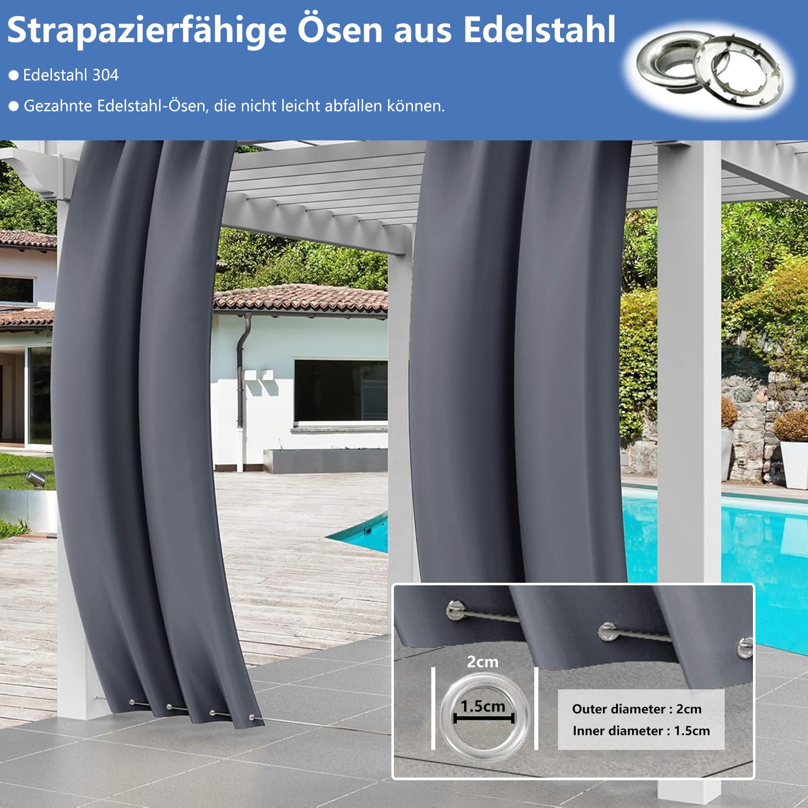 Outdoor Vorhang Wetterfest mit ösen Oben und Unten, (In Verschiedenen Größen Erhältlich) Sichtschutz & Uv-Schutz, Wasserdicht Terrasse Sonnenschutz, für Balkon Pergola,112X295cm(B X H) Dunkelgrün