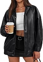 TrendyQueen Women's Oversized Textured Faux Leather Bomber Jacket - Zip-Up Moto Coat for Fall Winter Spring
