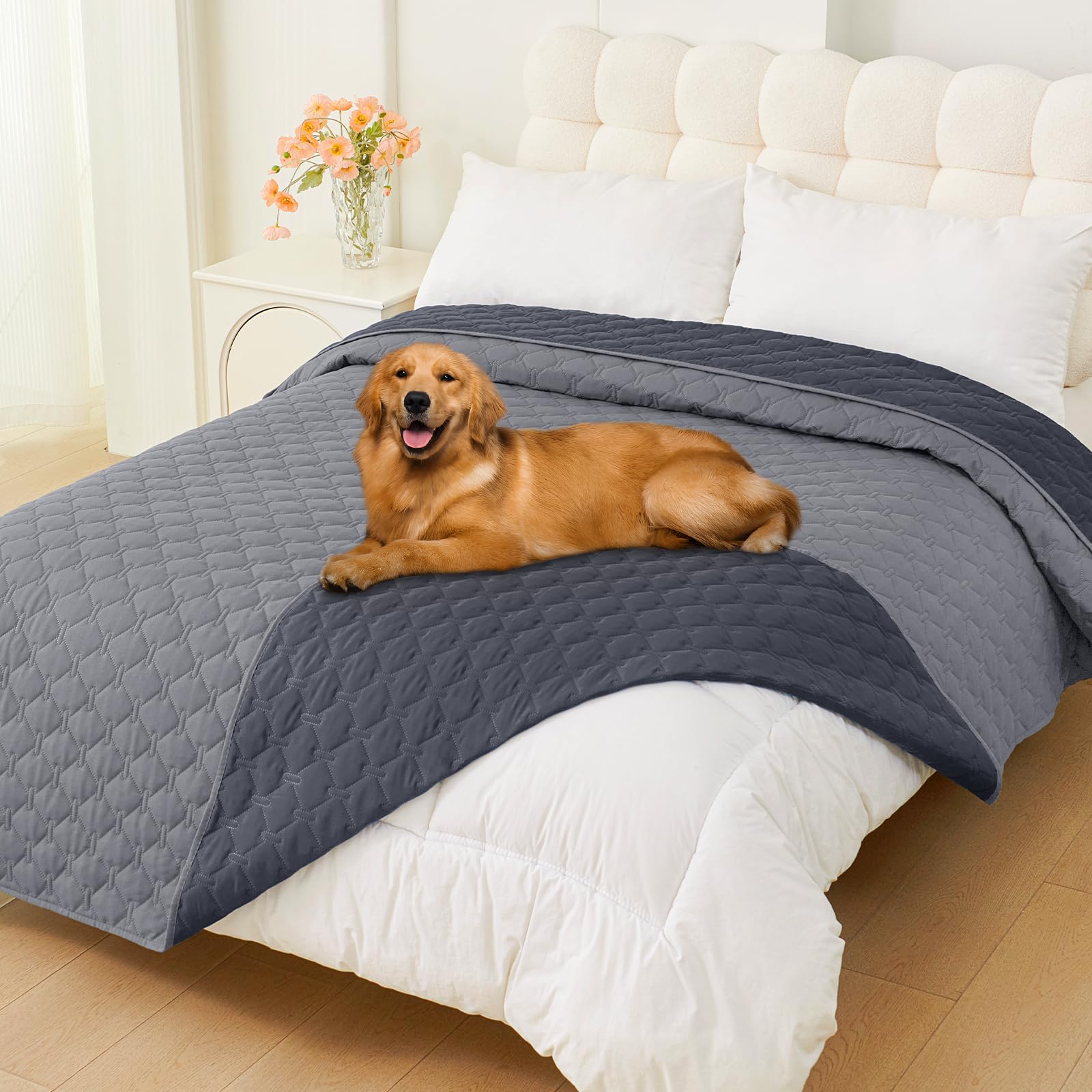 Smiry Waterproof Dog Bed Cover Blanket, Soft Reversible Pet Blanket, Washable Leakproof Cats Dogs Couch Cover for Sofa, Couch, Furniture (82x82 Inch,