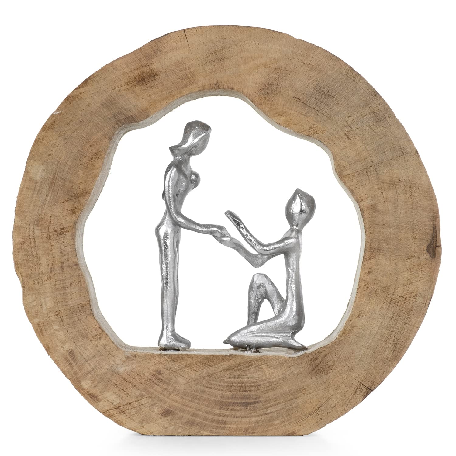 Moritz Forever 28 cm Plata – Escultura de madera de mango, propuesta de matrimonio, amor moderno | Par de aluminio en madera natural, hecho a mano y único, romántico regalo de aniversario de boda, propuesta o San Valentín