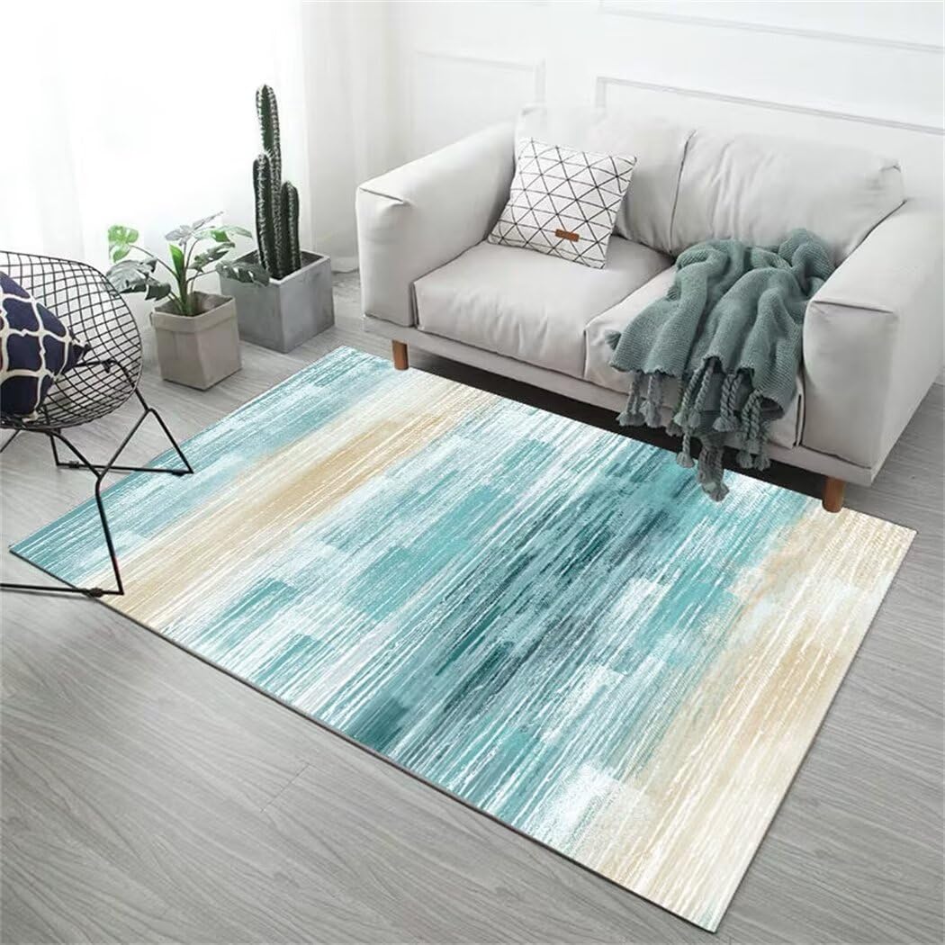 Tapis chambre doux antidérapant et lavable grand tapis couloir bleu moderne XL