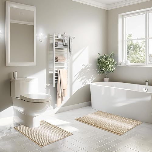 Miniatura 236 de BSICPRO Juego de alfombras y tapetes de baño, 2 piezas de felpilla gruesa y absorbente, antideslizantes, suaves y peludas para baño, lavables a