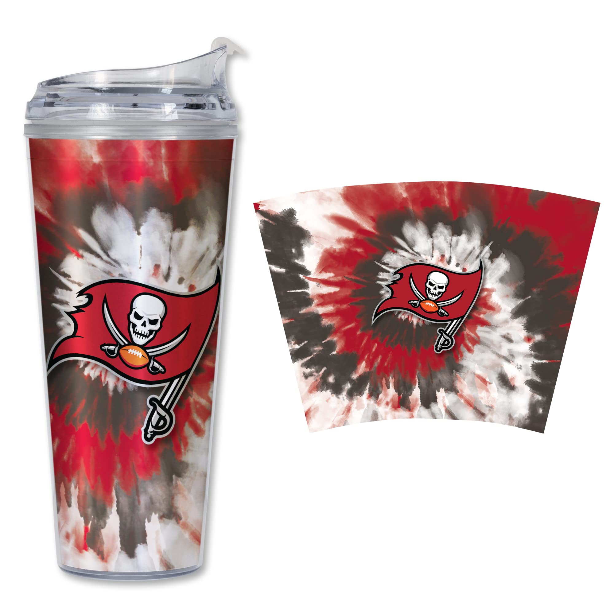 Rico Industries NFL Football Glitter 24oz Acrylic Glitter Tumbler with Hinged Lid, Officially Licensed Double Wall Tumbler with Straw
