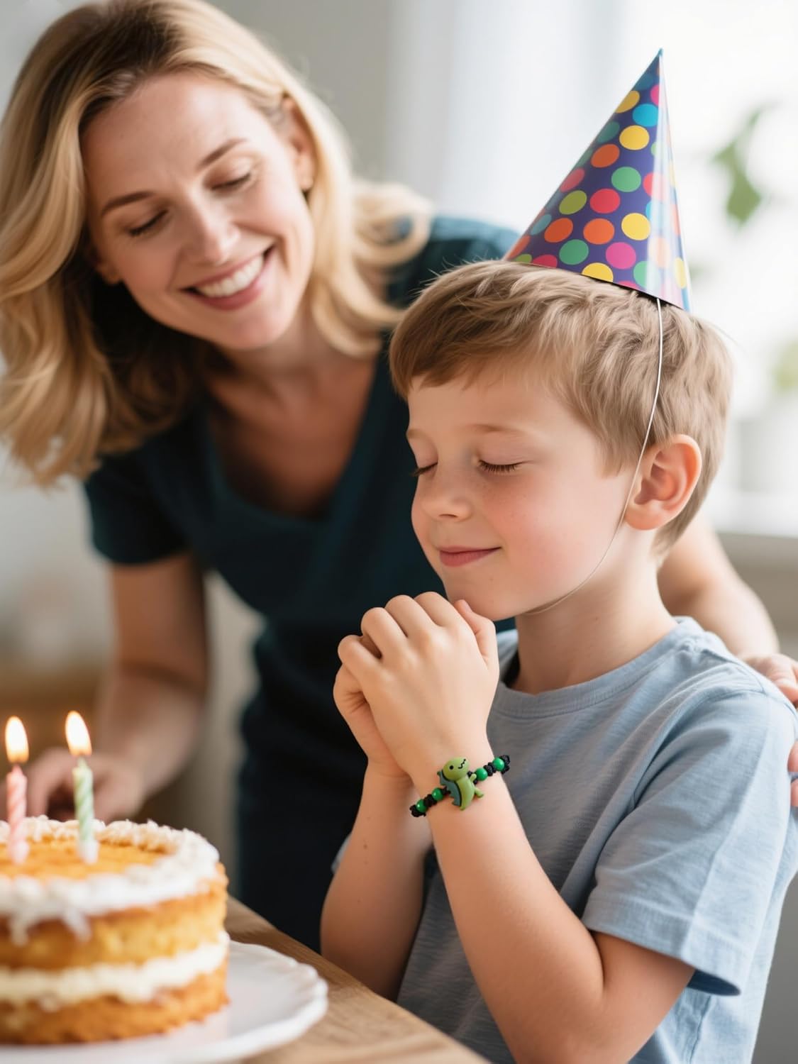 HGDEER Dinosaur Birthday Bracelet for Boys - Adjstable Bracelet Sibling Birthday Gift with Heartfelt Quote Card 4 5 6 7 8 Year Old Boy Gifts