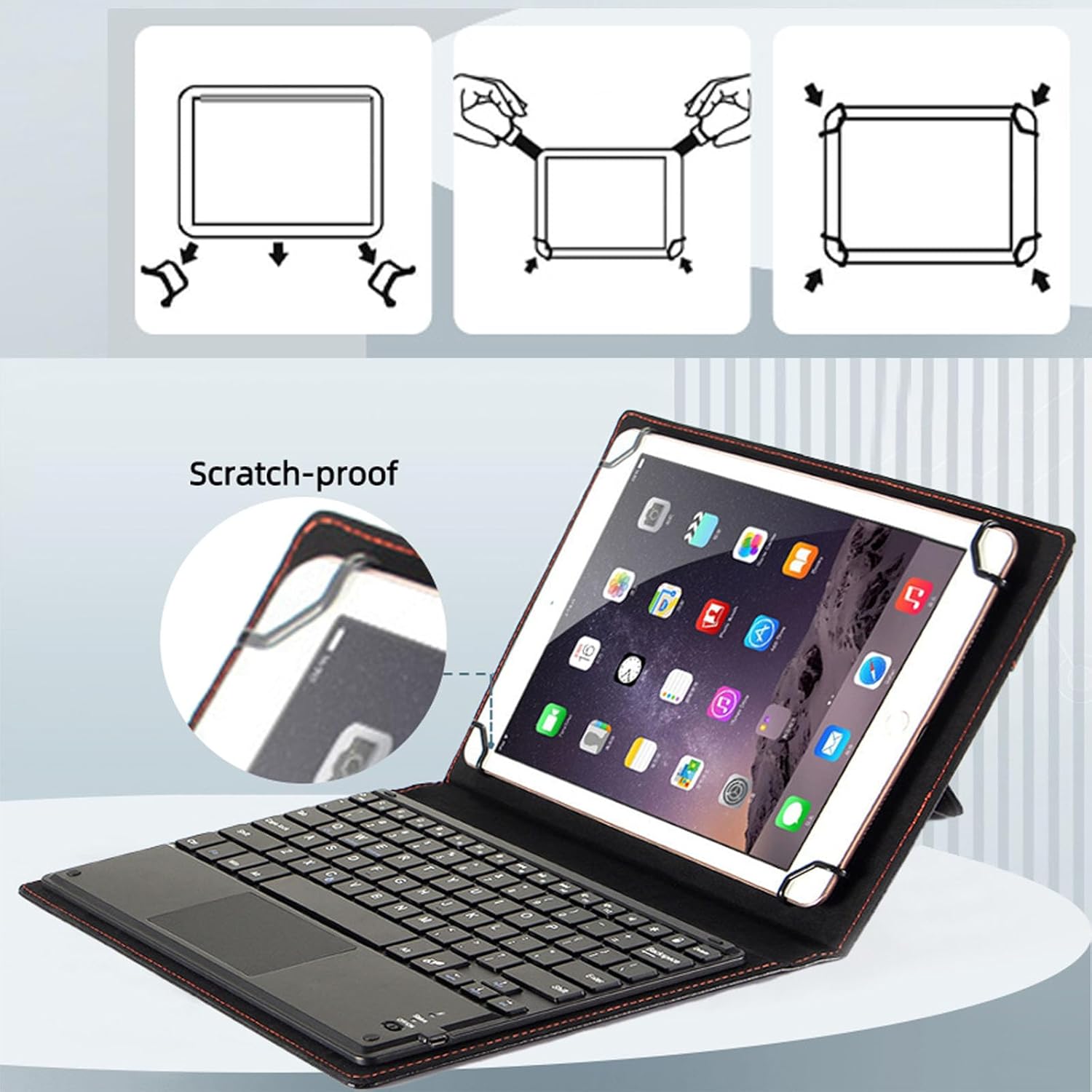 Universal Tablet Keyboard Case 9"-11" inch with Touchpad, 2-in-1 Bluetooth Wireless Keyboard Case, Stand Folio Tablet Case Protective Cover for 9",9.7",10.1",10.2",10.5",10.9",11"