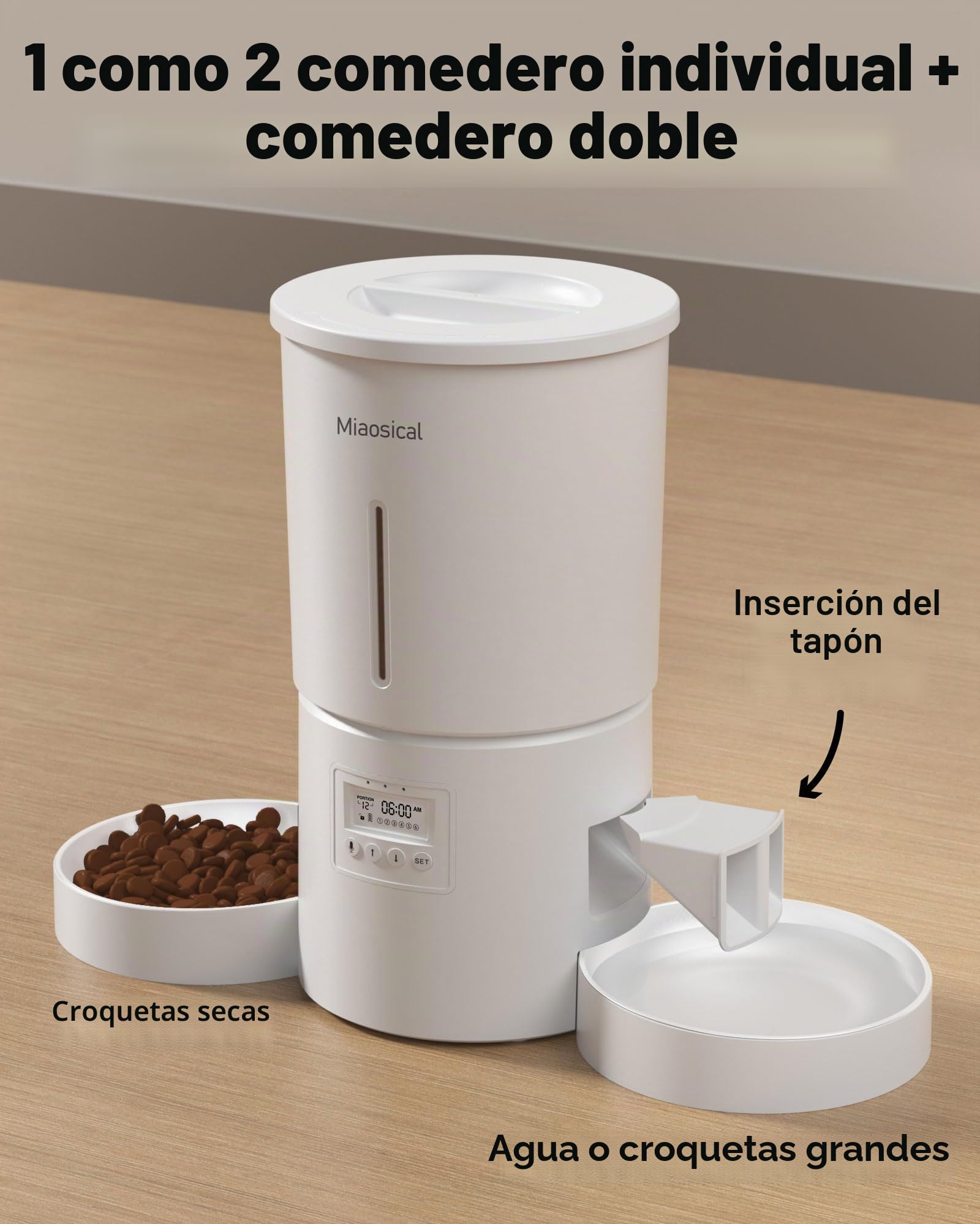Miaosical Comedero automático para Gatos con Doble tazón para 2 Gatos, Gatitos y Perros pequeños (Blanco, 4,2 l, básico, 2 Cuencos)