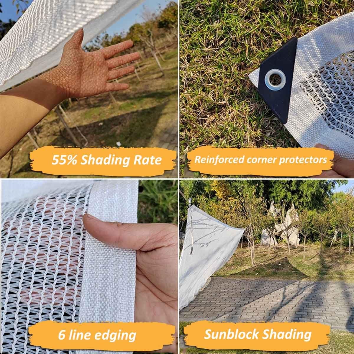 Malla de sombreo Blanca antigranizo: 55% de protección UV, Bordes Reforzados con Ojales, Ideal para invernaderos y pérgolas de jardín, Disponible en tamaños de 1x2 m, 2x2 m, 3x5 m, 4x5 m y