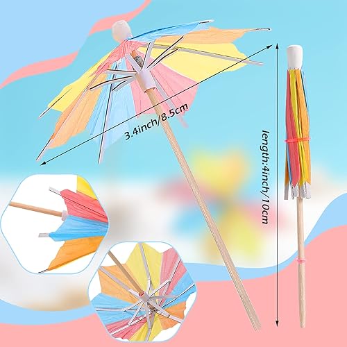 Miniatura 2 de 40 sombrillas de cóctel para bebidas de verano, coloridos árboles tropicales, paraguas de papel, palillos de bambú hechos a mano para decoración de