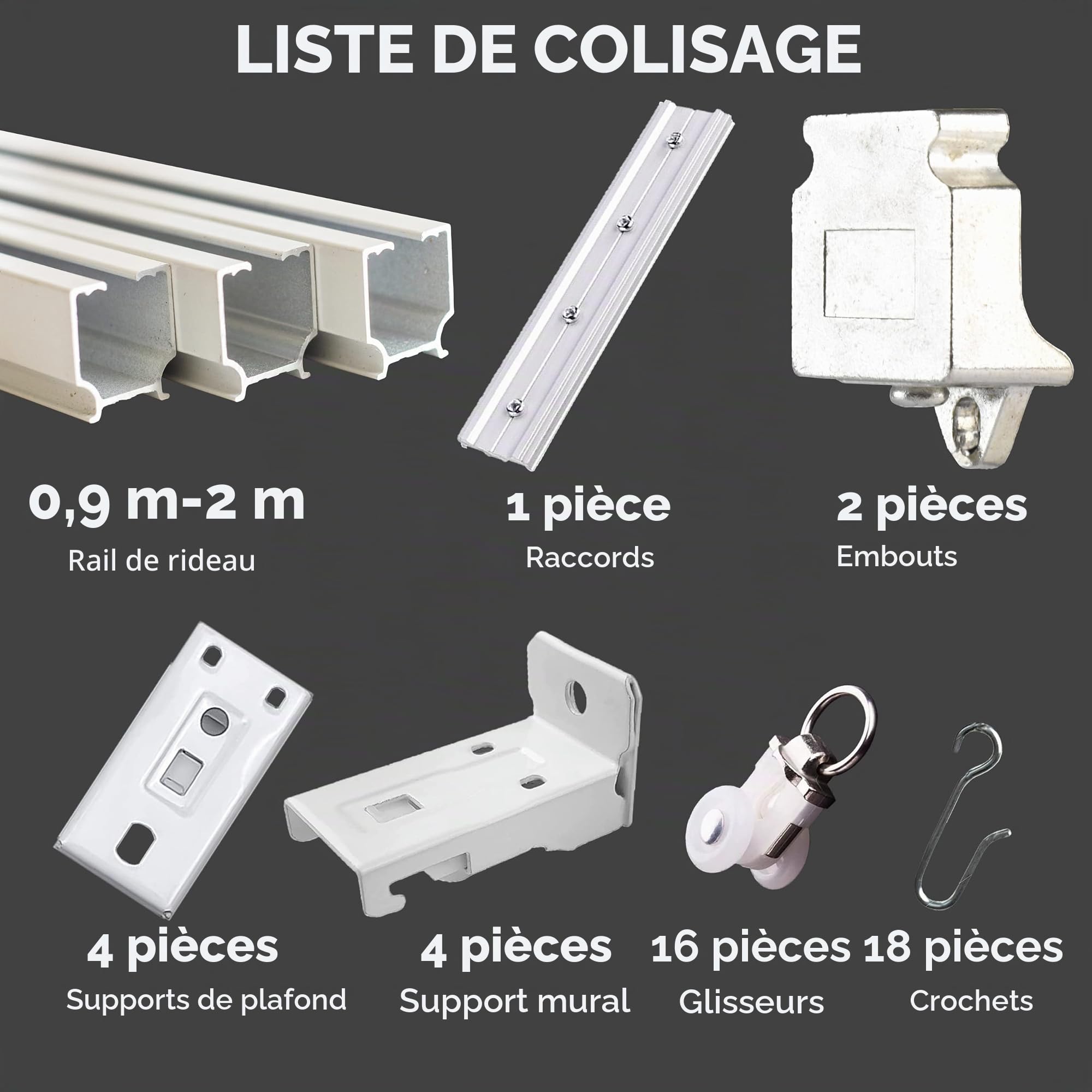 Rail de rideau de 2 mètres, rail de plafond pour rideaux, système de rails de rideaux à fixation murale ou plafond,Séparateur de pièce,Rail de rideau de plafond pour salon, chambre à coucher, douche