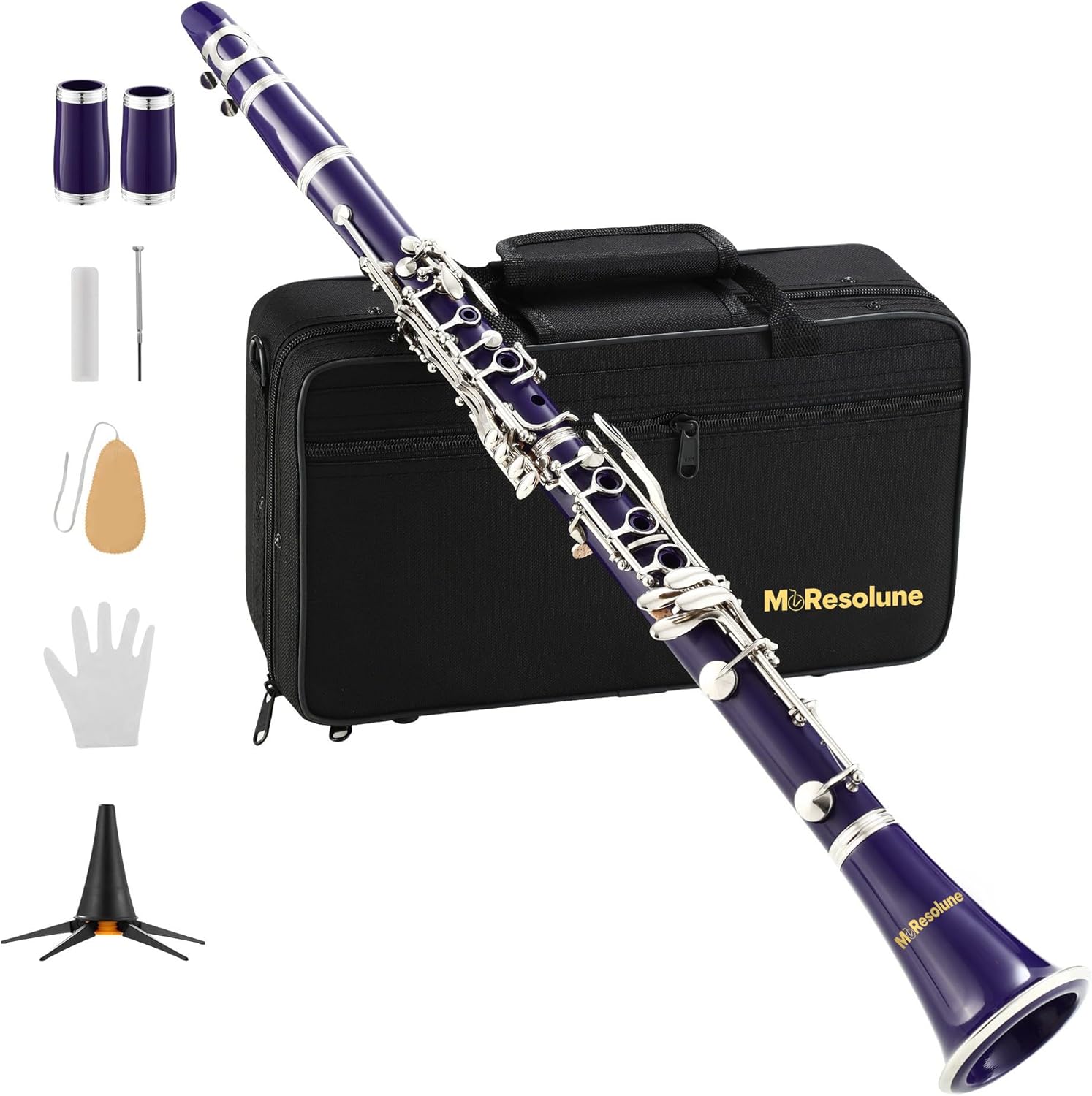 Bb Clarinet, Nickel-Plated B Flat Clarinet for Student Beginner with Case and Stand Musical Instrument for School Band (Purple)