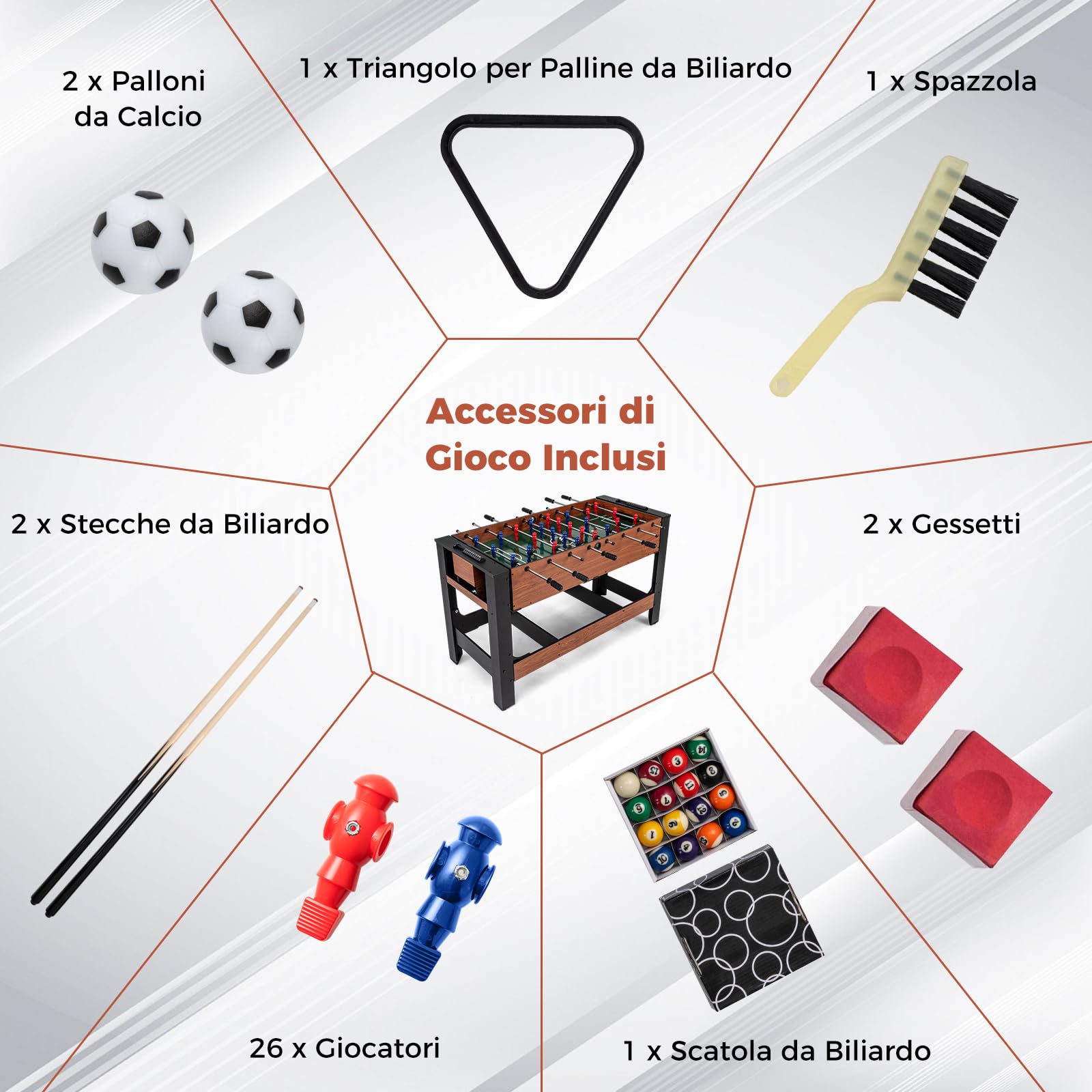 COSTWAY 2 in 1 Calcio Balilla, Tavolo da Biliardo con 2 Palline, Stecche Triangolo Spazzola e Gessetti, Tavolo Multigioco per Casa Sala Giochi e Feste