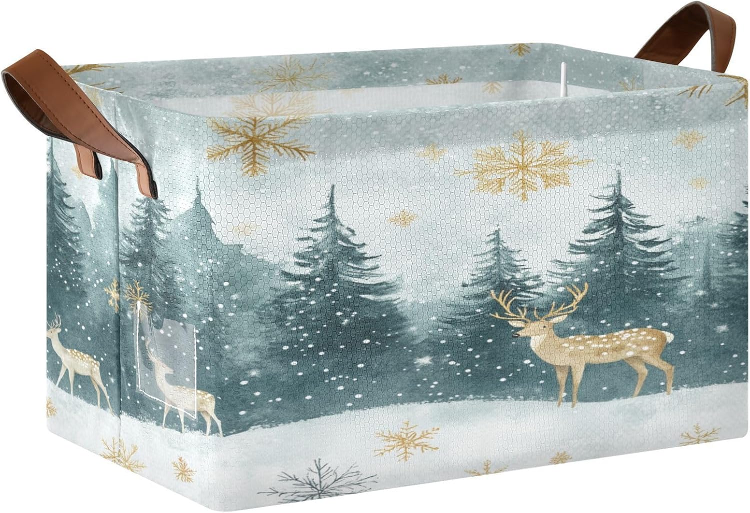 Christmas Trees Deer 2 Pack Fabric Storage Bins for Shelves Collapsible Cube Storage Bin Basket Storage Cubes with Handle Under The Bed Storage Bins for Home Office Closet Clothes