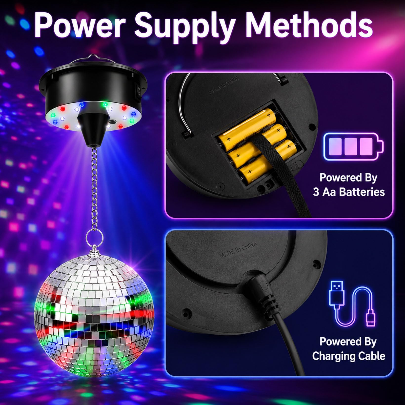 Discokugel mit Motor und Licht, Spiegelkugel mit Rotierender Motor und Fernbedienung mit 6 Tasten, 15cm Discokugel mit 4 Bunten Lichtern-18 LED-Perlen für Party-Dekoration Band Bar