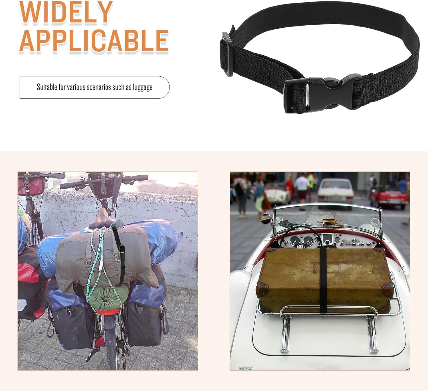 Generic 4pcs Adjustable Luggage Strap Belts with Plastic Buckle, Elastic Cargo Tie-Down Straps 2.5x50cm for Travel Suitcases, Backpacks, and Tent Fixing
