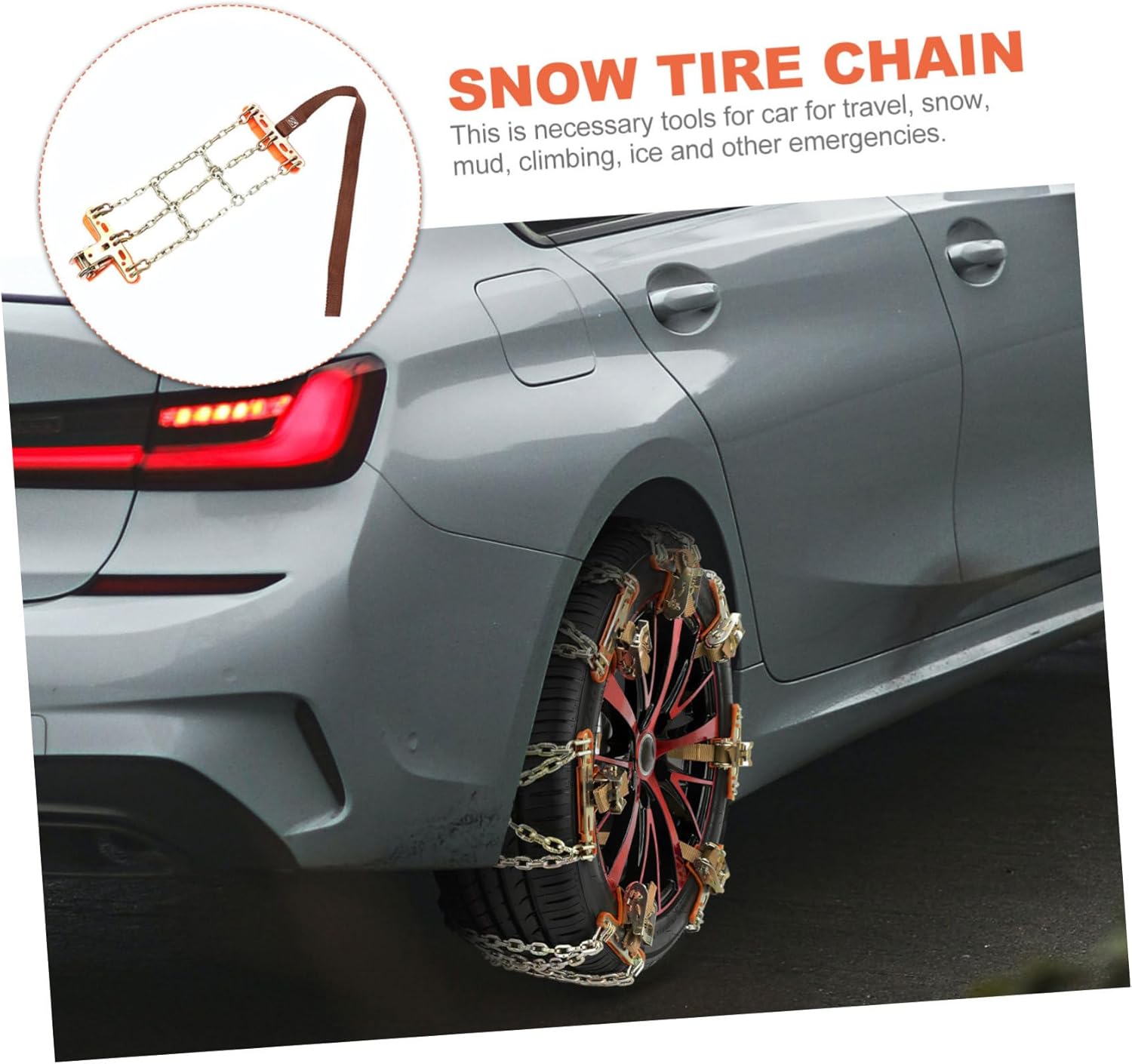 Garneck Automobile Snow Chains 2-Piece Set Anti-Skid Tire Traction Chains for Cars and SUVs Ice and Snow Safety Accessories Random Color