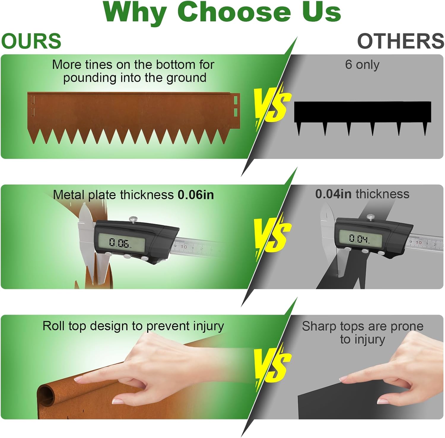 Cor Ten Steel Landscape Edging 40" L x 8" H, Hammer-in Landscape Edging, Metal Garden Edging Border with 6 Clips & Gloves - Edge for Lawn Yard COR-Ten Steel (6 Pack)