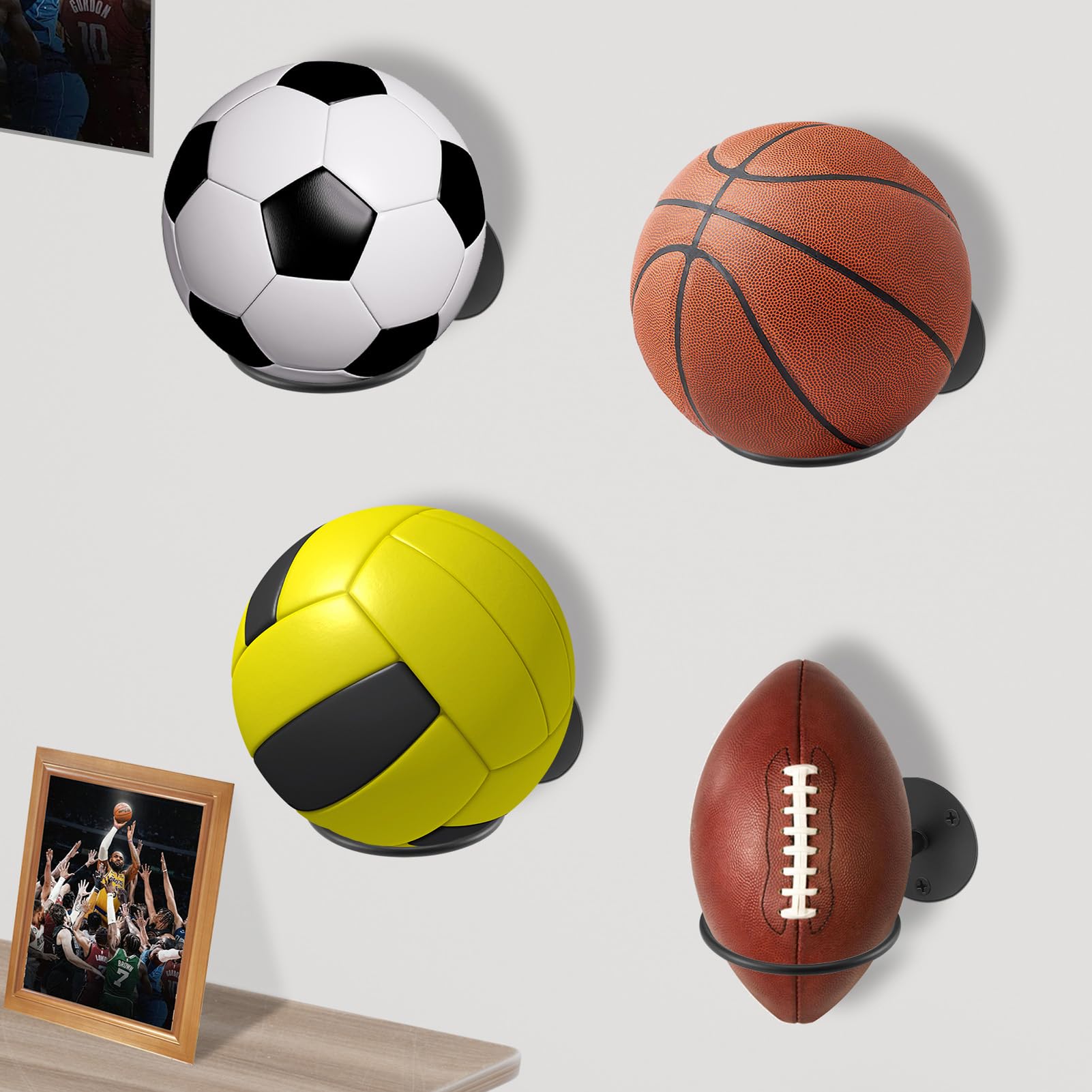 4 Stuks Balhouder Wand, Balstandaard Wandmontage, Basketbal Houder Wand, Voetbal Basketbal Wandhouder voor Basketbal Voetbal Rugby Volleybal Sport Bal Display Standaard, Zwart 4 Stuks Balhouder Wand, Balstandaard Wandmontage, Basketbal Houder Wand, Voetbal Basketbal Wandhouder voor Basketbal Voetbal Rugby Volleybal Sport Bal Display Standaard, Zwart