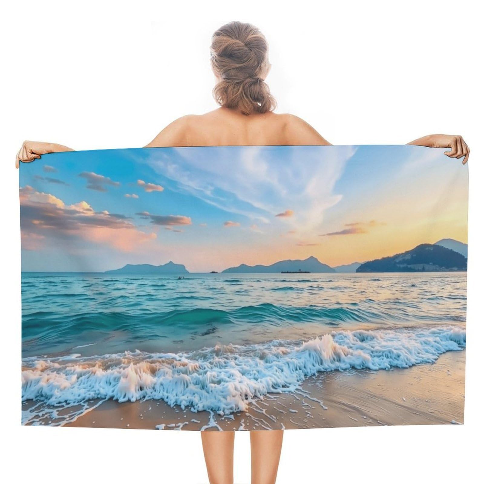 Anceky Beach Sunset Landscape Beach Towel Microfiber Soft Absorbent Oversized Large Bath Towel Blanket Thin Quick Dry for Adults Swimming Pool Yoga Gym Travel 51"X31"