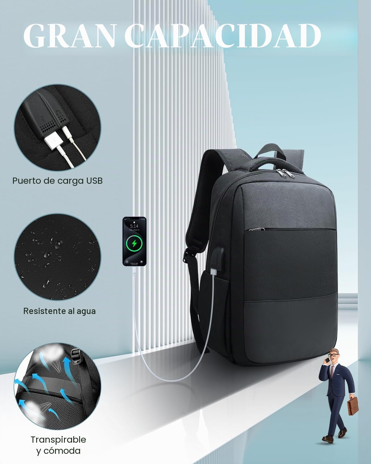 Mochila para ordenador portátil, mochila para hombre, antirrobo para ordenador portátil, 15,6 pulgadas, para viaje/negocios, colegio