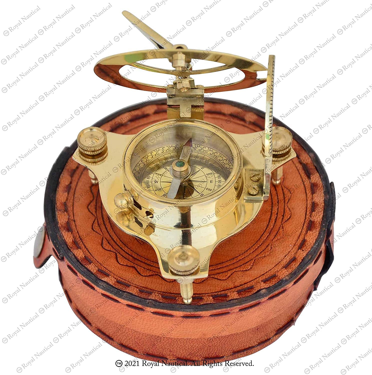 Boussole en laiton faite à la main, boussole de voyage, cadeau vintage pour randonnée, camping et voyage avec étui en cuir marron