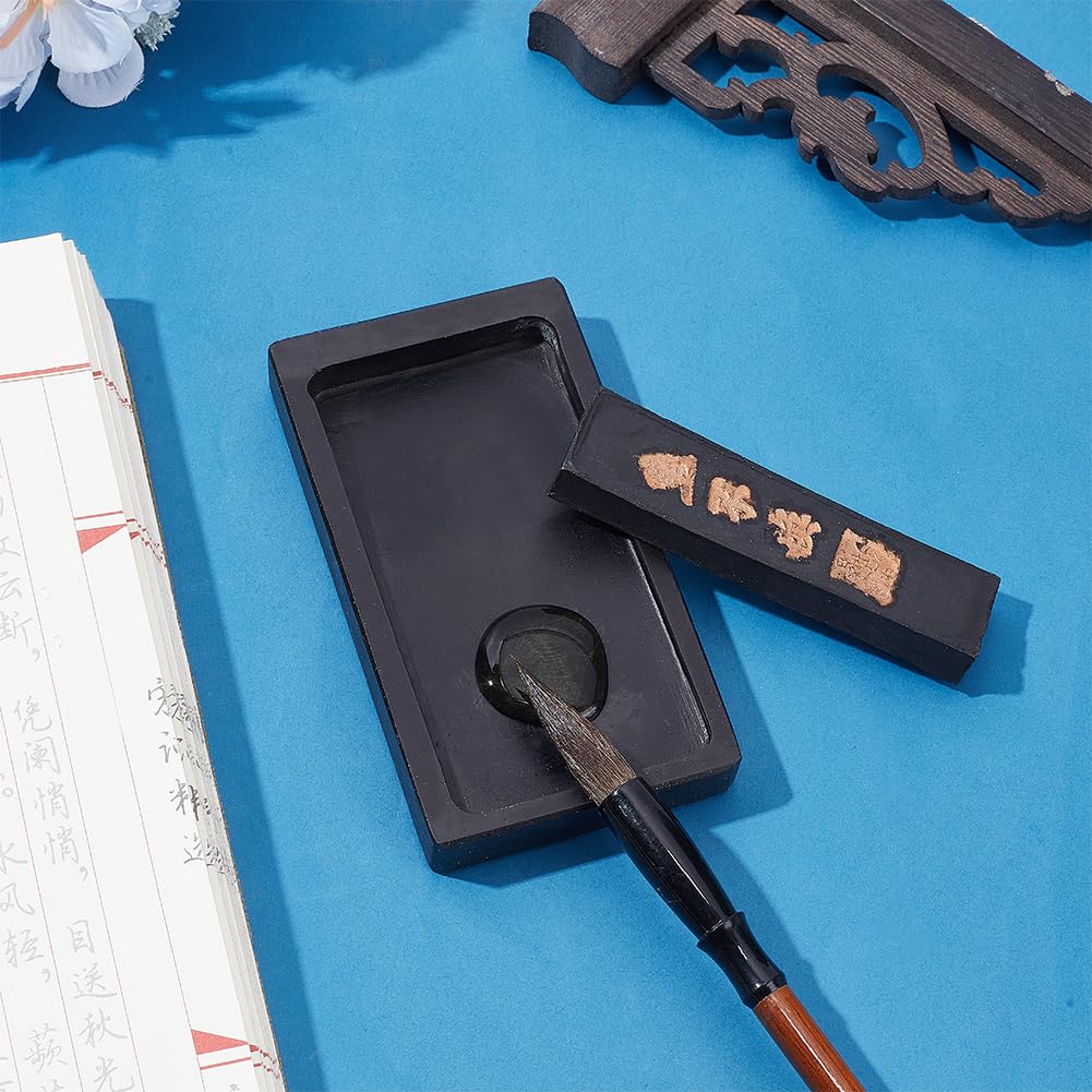 WADORN Pietra per calligrafia cinese con bastoncino di inchiostro, pietre tradizionali cinesi per calamaio, piatto Sumi, vassoio per calligrafia, pratica, pittura, disegno, capodanno cinese