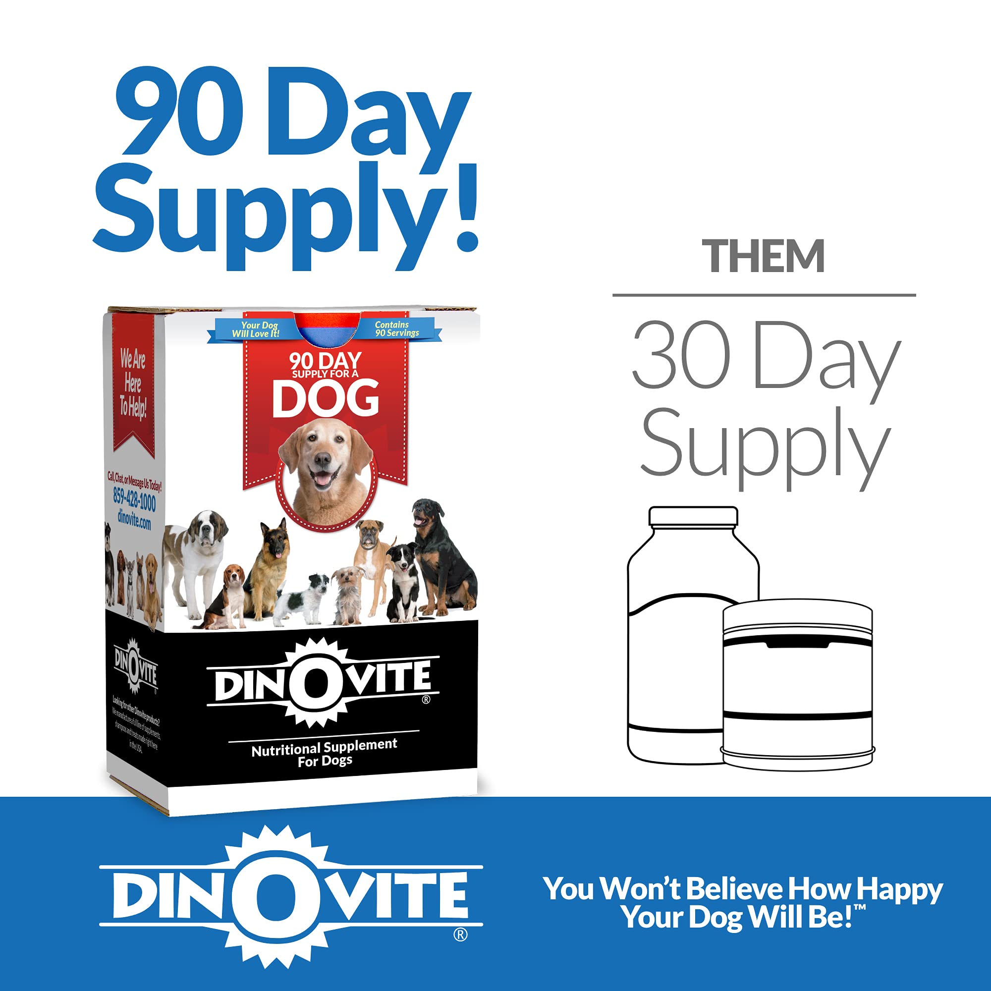 Dinovite Dog Supplement Immune, Digestive & Skin + Coat Support, Vitamins, Minerals, Omega 3