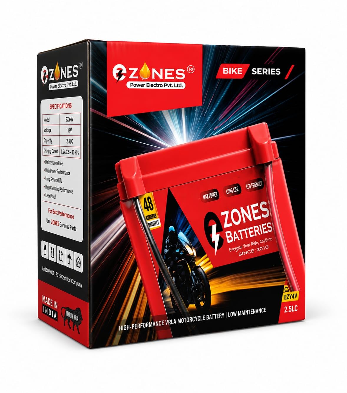 E-Zones eZ12V-2.5LB AH VRLA Bike Battery, 48 Months Warranty, Low Maintenance, Bike Series-image-37